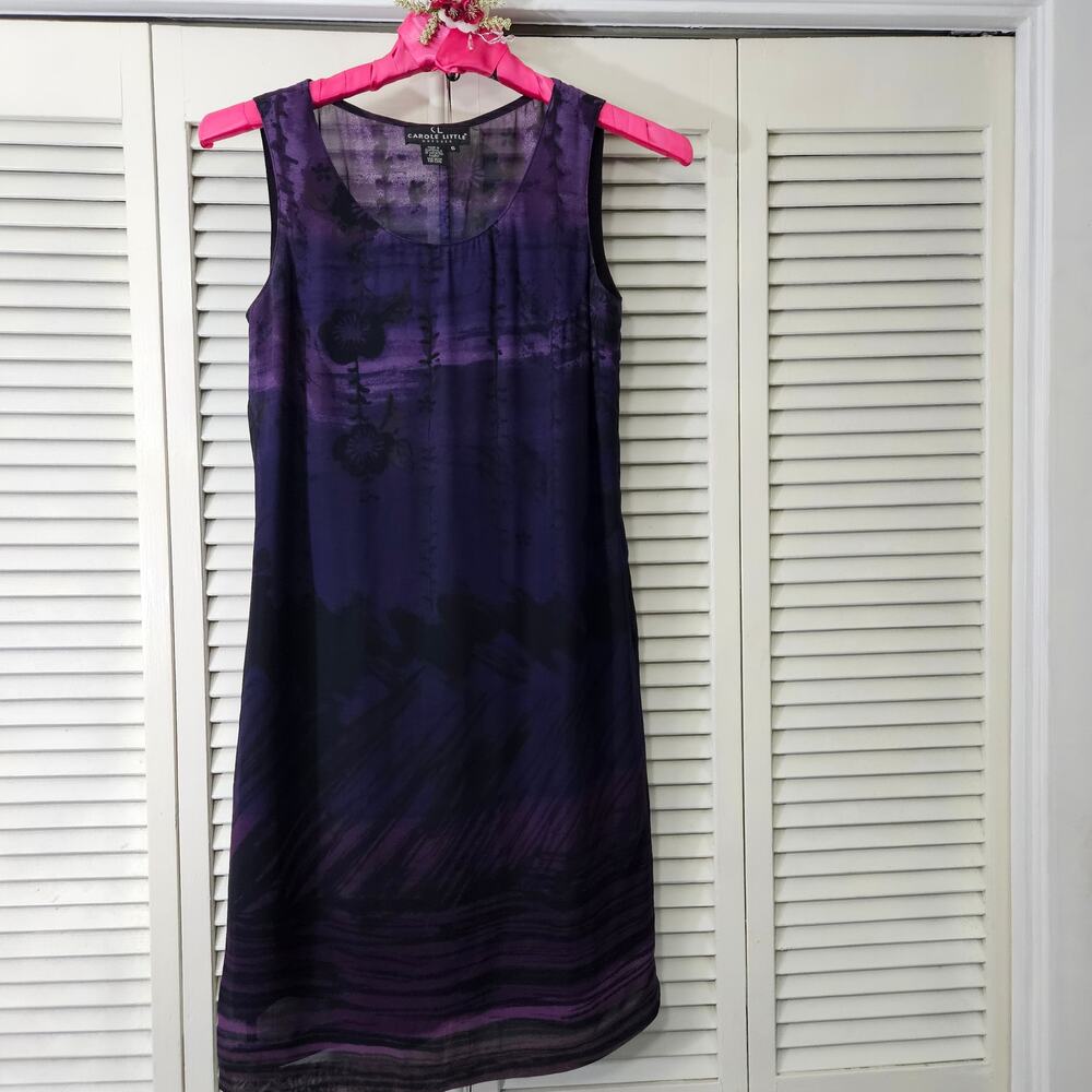 Carole Little Vintage Purple Floral Dress Size 6 90s Y2K Whimsigoth Art to Wear